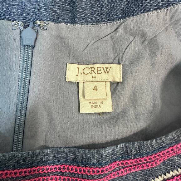 J.Crew Chambray Sleeveless Shift Dress 4 – Embroidered Neckline & Hem Classic - Picture 3 of 11